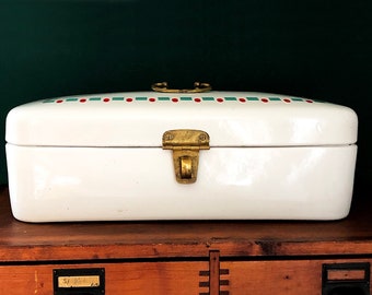 BOÎTE À PAIN ÉMAIL ANTIQUE, années 1930, boîte à pain en métal blanc avec raccords en laiton, brocante, shabby chic, décoration de cuisine #style maison de campagne
