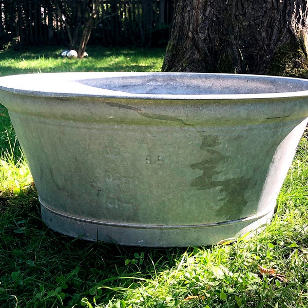 VASCA DA BAGNO IN ZINCO ANTICO - taglia 65, vasca da bagno in metallo rarità anni '40, decorazione da giardino, brocante vintage, mini laghetto refrigerante, refrigeratore per birra champagne