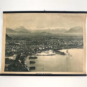 Vintage Schulkarte, Bregenz, Schulplakat, Schulwandkarte, Lehrtafel, Lehrmittel Thema Hafen Südamerika, Made in Österreich – Wien um 1940