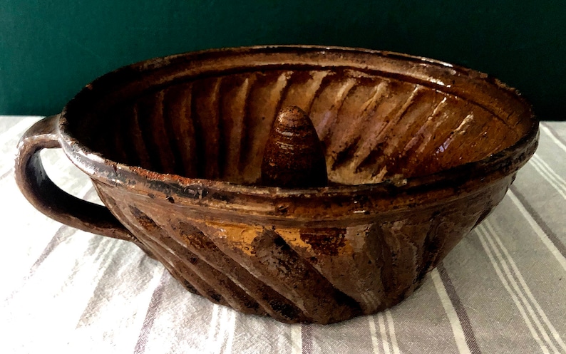 ANTIQUE GUGELHUPF SHAPE #Backform #Tonform #bäuerliche ceramics #Kuchenform #Landhausstil #19 century #braun glazed #Rarität #Vintage #Brocante image 9
