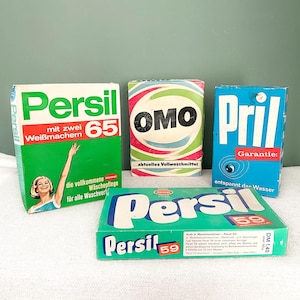 VINTAGE Waschmittel Spülmittel um 1950, ungeöffnet original verpackt, Alte Werbung Ladendeko, Verpackung fleckig, Knicke, kleine Riße