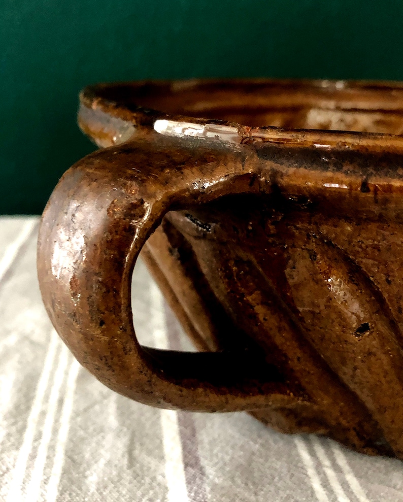 ANTIQUE GUGELHUPF SHAPE #Backform #Tonform #bäuerliche ceramics #Kuchenform #Landhausstil #19 century #braun glazed #Rarität #Vintage #Brocante image 10