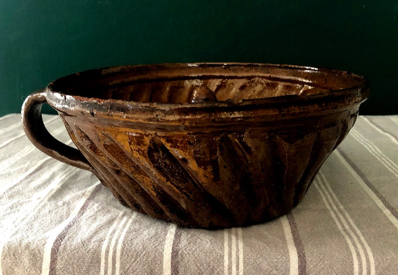 ANTIQUE GUGELHUPF SHAPE #Backform #Tonform #bäuerliche ceramics #Kuchenform #Landhausstil #19 century #braun glazed #Rarität #Vintage #Brocante image 2