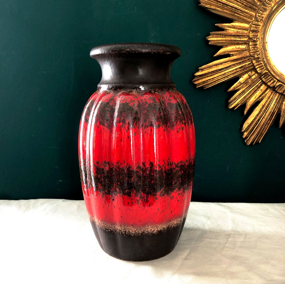 驚きの値段で Fat Vintage, Vase Ceramic Scheurich Lava, Brown and Red 花瓶・フラワースタンド