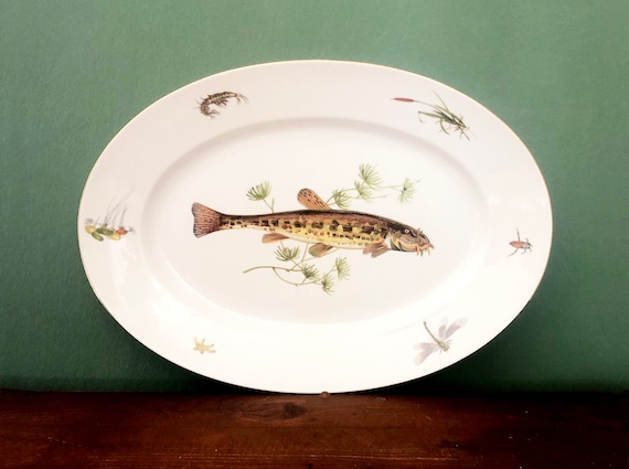 GINORI Fish Platter, Serving Platter With Gold Rim, Richard Ginori
