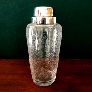 Vintage WMF cocktail shaker, 1960s, crystal glass, chrome-plated, bar utensils, bar accessories, crash glass look, midcentury, rockabilly