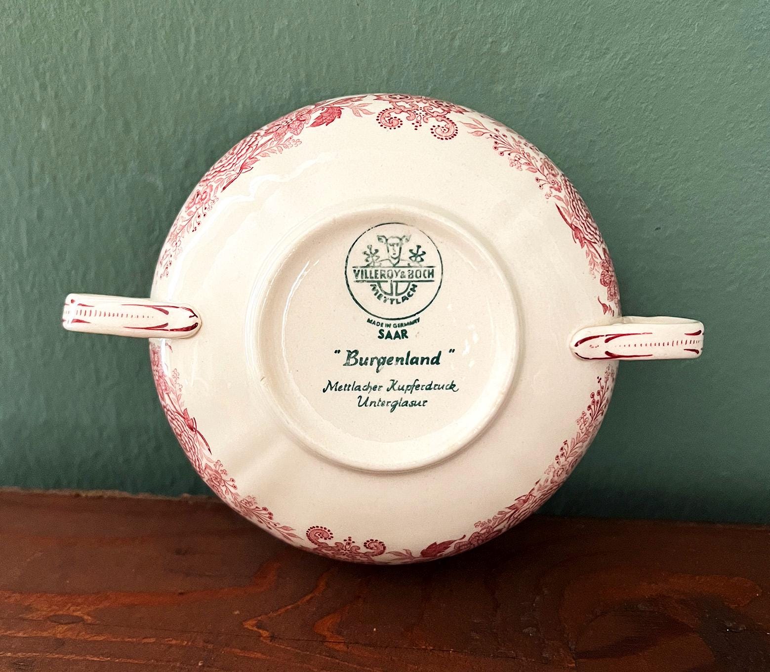 Soucoupe Vintage Villeroy & Boch Burgenland - Rouge Faisan, Motif Floral, Années 50, Fabriquée En Allemagne
