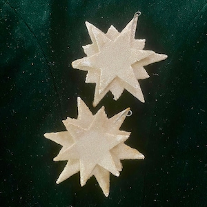 ANTIGUO adorno para árbol de Navidad 2 estrellas hacia 1930, adorno de cartón. Superficie con rocío veneciano, regalo de adorno navideño coleccionable