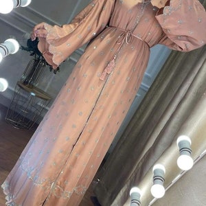 Rhinestone Abaya Kimono: Dubai Modest Fashion Dress with Headscarf & Belt