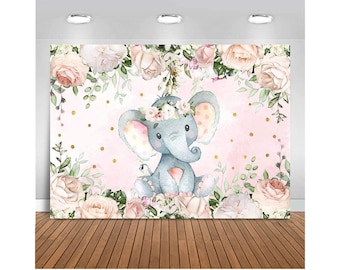 7x5ft Elephant Baby Shower Photography Background Birthday Party Backdrop Pr