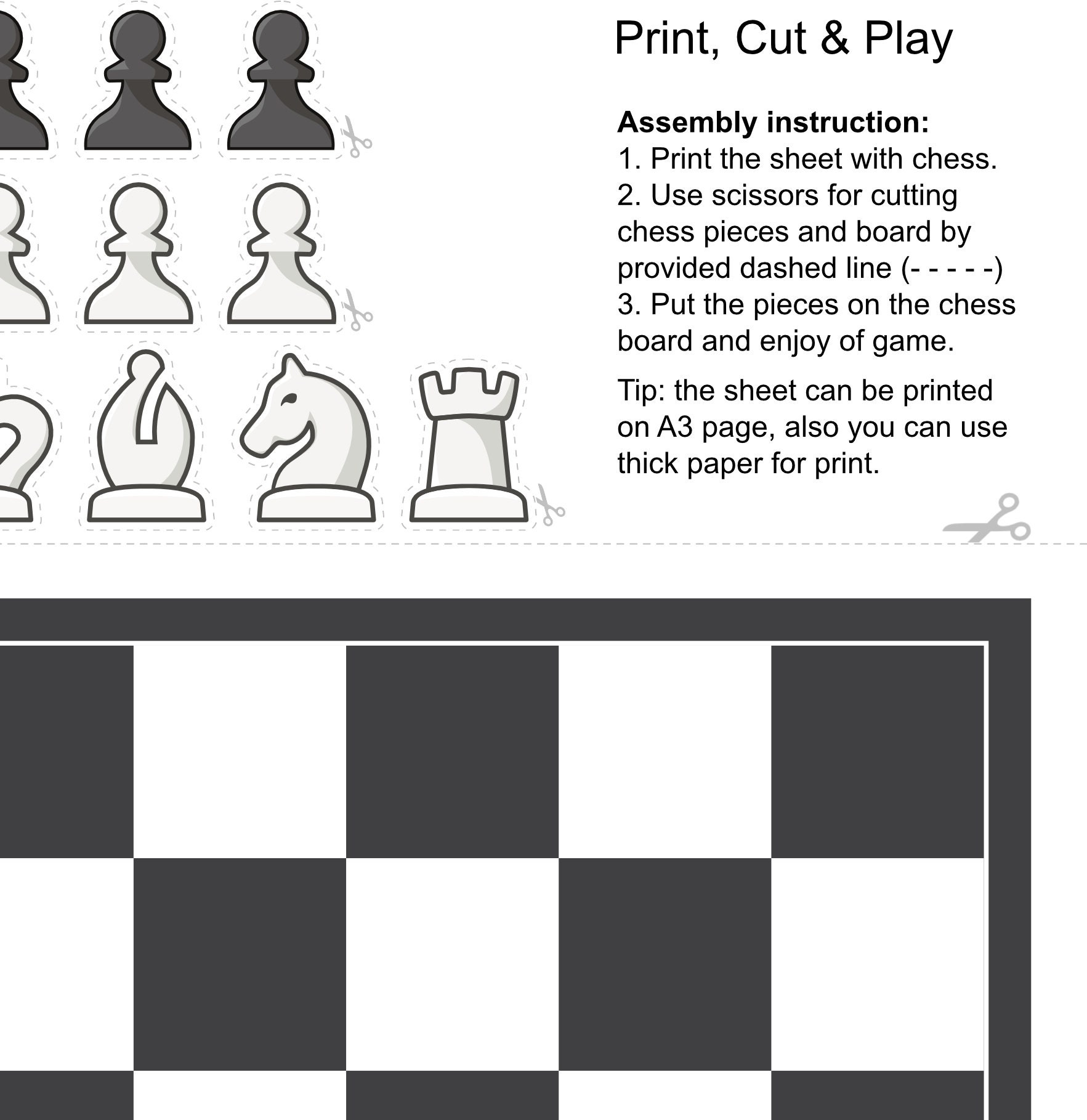 Print, Cut & Play - Digital Chess Set for Printing on Paper Sheet - Etsy