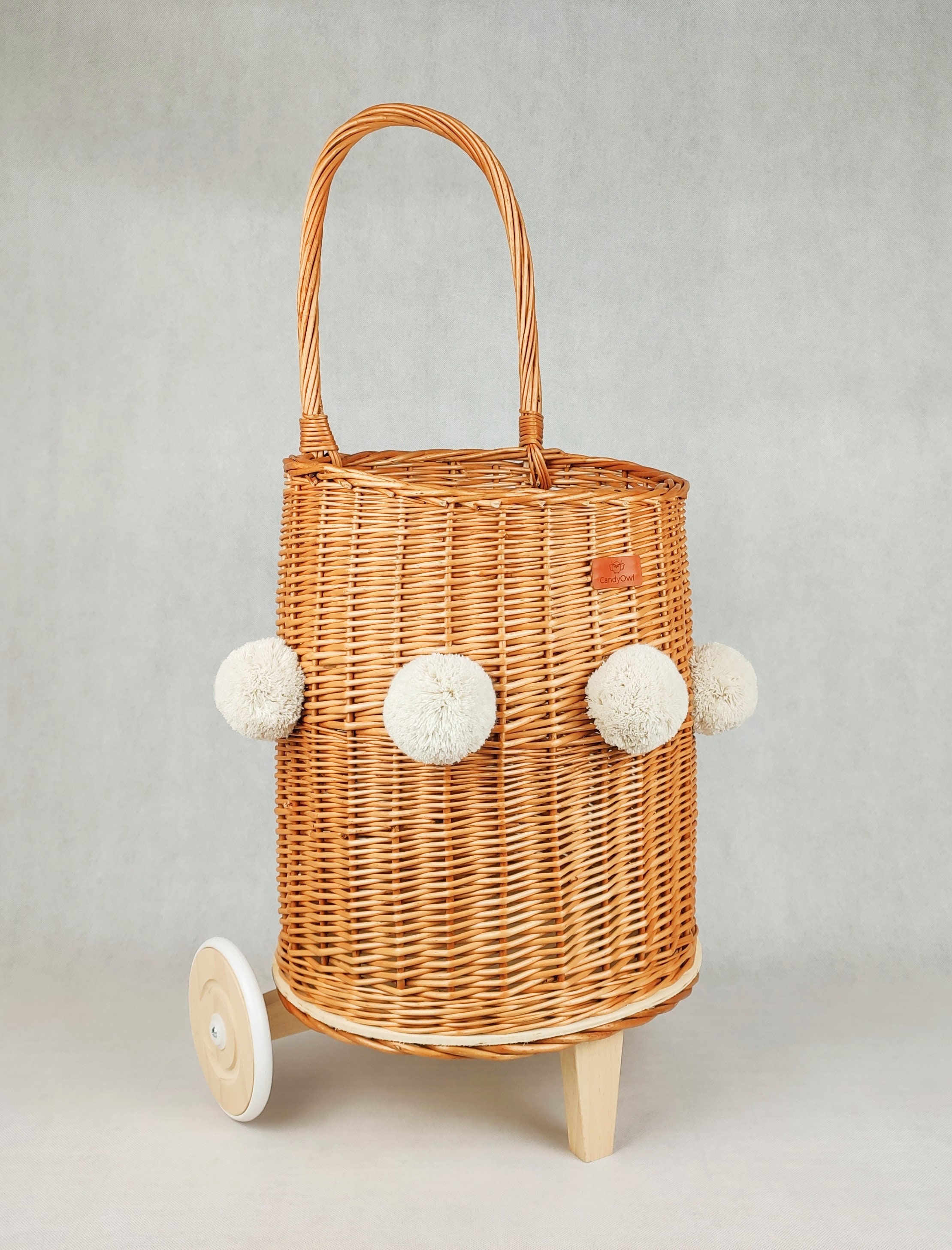 Candyowl Wicker Toy Basket on Wheels. Natural and Unpainted Etsy