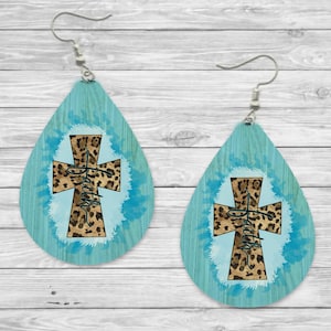 Faith Turquoise cross Teardrop Earrings / Teardrop Dangle Earrings / Jewelry