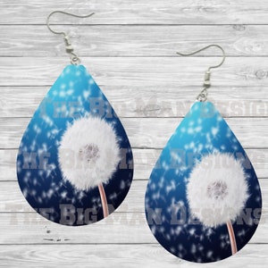 Dandelion Blue Teardrop Earrings / Teardrop Dangle Earrings / Jewelry