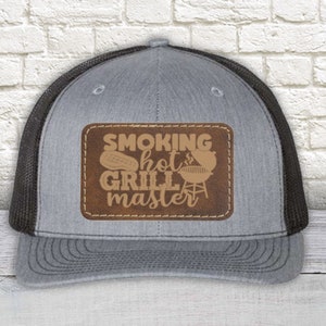 Smokin' Hot Grill Master Leather Patch Hat - Richardson 112 Snapback Trucker Hat | Richardson 112 Snapback Trucker Hat | Dad Hat | Patch Hat