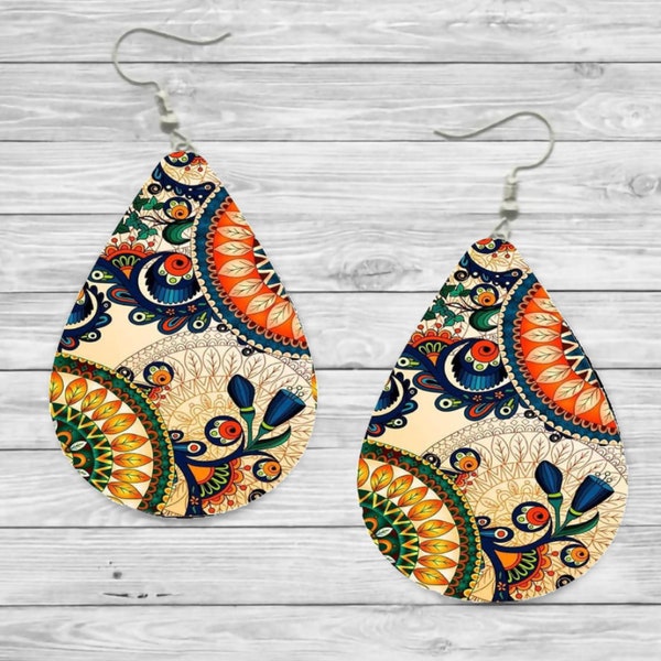 Colorful Paisley Teardrop Earrings / Teardrop Dangle Earrings/ Jewelry