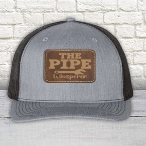 Pipe Whisperer Leather Patch Hat - Richardson 112 Snapback Trucker Hat | Plumber&#39;s Hat | Father&#39;s Day Hat | Patch Hat