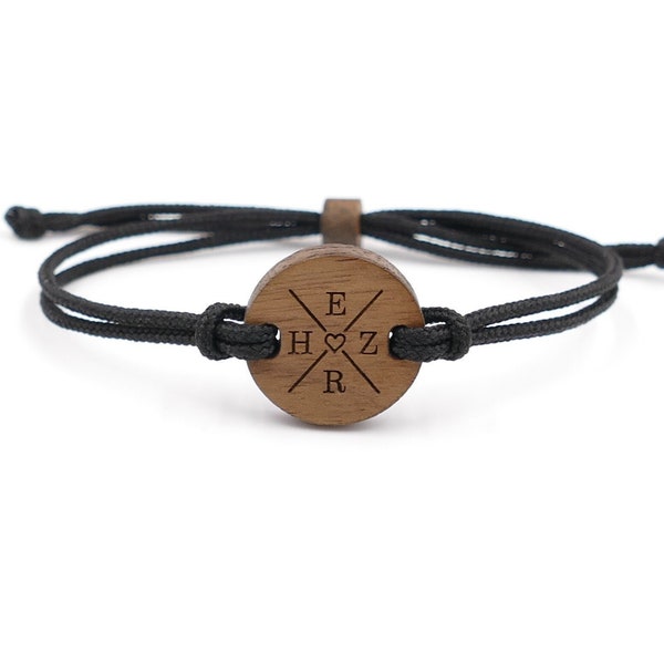 Eco Armband "X Herz" Walnussholz | Gravurarmband | personalisiert | Initialen | Kreuz 4 Buchstaben | Wunschgravur | nachhaltig und vegan