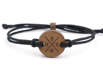 Eco Armband "X Herz" Walnussholz | Gravurarmband | personalisiert | Initialen | Kreuz 4 Buchstaben | Wunschgravur | nachhaltig und vegan