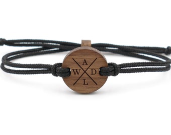 Eco Armband "X" Walnussholz | Gravurarmband | personalisiert | Initialen | Kreuz 4 Buchstaben | Wunschgravur | nachhaltig u. vegan
