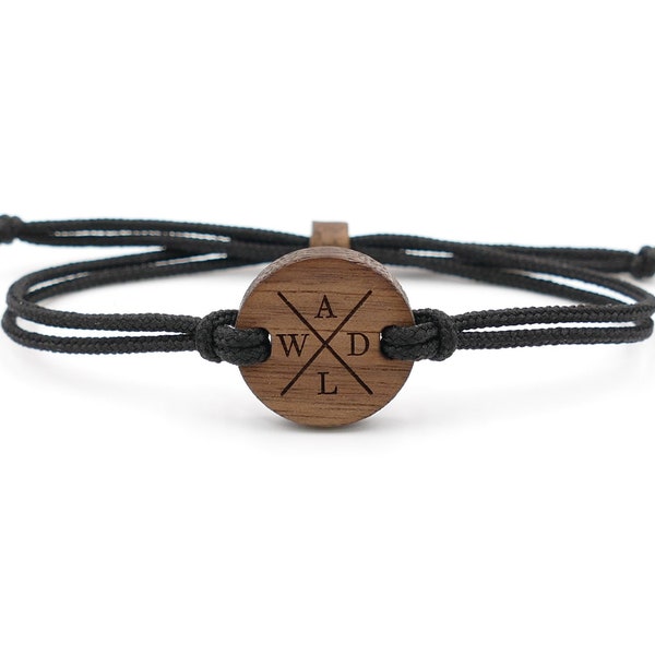 Eco Armband "X" Walnussholz | Gravurarmband | personalisiert | Initialen | Kreuz 4 Buchstaben | Wunschgravur | nachhaltig u. vegan