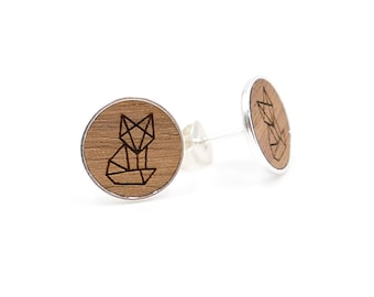 Silver/walnut wood stud earrings "Geometric Fox" | Wooden earrings | Natural earrings | 925 Sterling