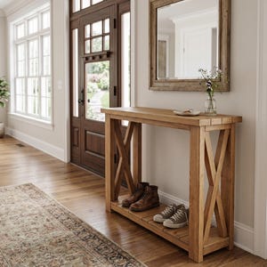 DIY boerderij entree console tafelplattegronden (alleen download pdf-bestand) | PDF-bouwhandleiding houtbewerking | Eenvoudige stapsgewijze meubelplannen