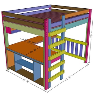 DIY Queen Loft Bed with Desk Plans (PDF File Download Only) | Modern Space Saving Bed Frame | Woodworking Plans | Loft Bed with Desk image 5