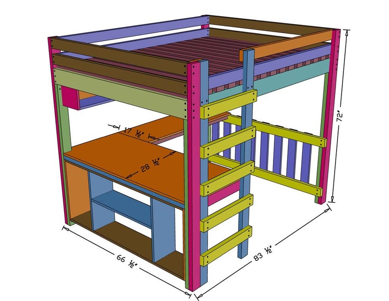 DIY Queen Loft Bed with Desk Plans (PDF File Download Only) | Modern Space Saving Bed Frame | Woodworking Plans | Loft Bed with Desk image 5