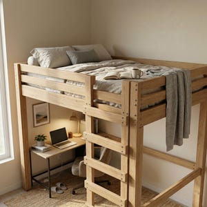 Easy DIY Queen-Size Loft Bed Plans for Adults (PDF File Download Only) | Woodworking Bed Frame PDF | Space Saving Loft Bed