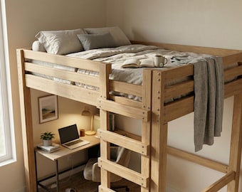 Planos sencillos para construir una cama alta tamaño Queen (solo descarga en PDF) / Estructura de cama de madera en PDF / Cama alta que ahorra espacio