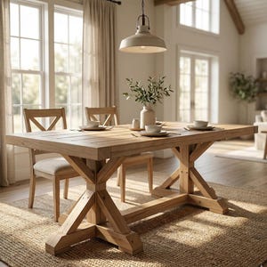 Planos para construir una mesa de comedor rústica (solo descarga en PDF) / Guía paso a paso para trabajar la madera, lista de cortes y diagramas 3D / Mesa de comedor rústica