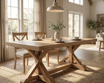 DIY Farmhouse Dining Table Plans (PDF File Download Only) | Step-by-Step Woodworking Guide, Cut List & 3D Diagrams | Rustic Dining Table