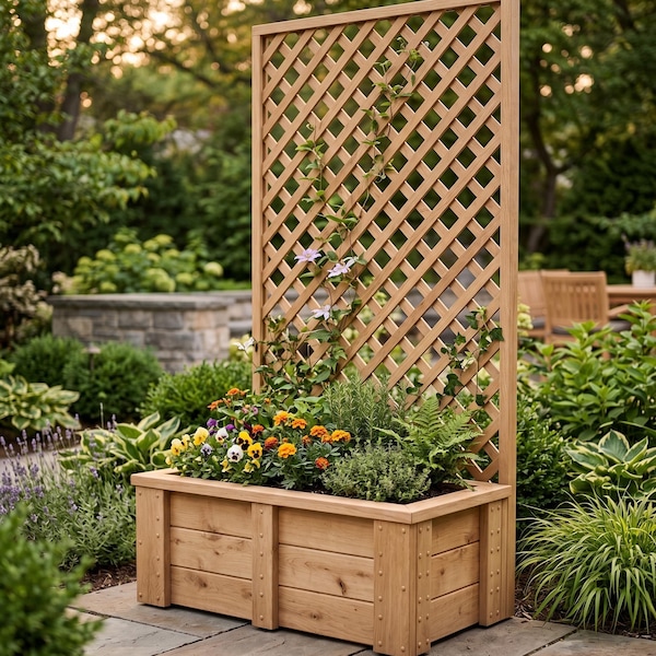 Jardinière DIY avec plans en treillis (fichier PDF à télécharger uniquement) | pour lit de jardin surélevé en treillis | Aménagement facile d'un jardin extérieur