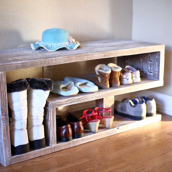 DIY Entryway Shoe Rack Bench Plans [Shoe Storage Plans, Boot Bench Plans, Wooden Shoe Organizer, Shoe Holder, Cheap Shoe Rack, Shoe Stand]