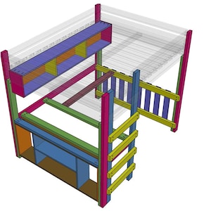 DIY Queen Loft Bed with Desk Plans (PDF File Download Only) | Modern Space Saving Bed Frame | Woodworking Plans | Loft Bed with Desk image 8