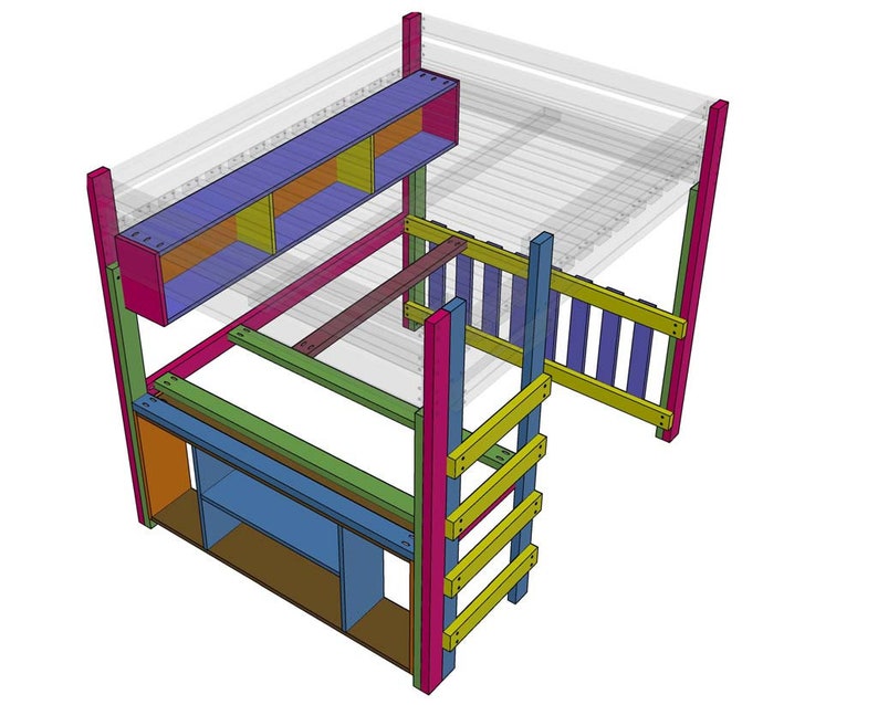 DIY Queen Loft Bed with Desk Plans (PDF File Download Only) | Modern Space Saving Bed Frame | Woodworking Plans | Loft Bed with Desk image 8