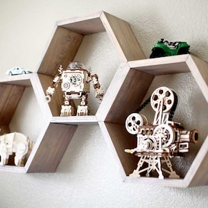 DIY Honeycomb Wall Shelf for Kids Plan [Hexagon Shelves, Geometric Shelves, Floating Shelf, Wall Art, Symmetrical Shelf]