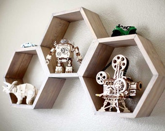 DIY Honeycomb Wall Shelf for Kids Plan [Hexagon Shelves, Geometric Shelves, Floating Shelf, Wall Art, Symmetrical Shelf]