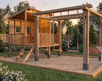DIY Kids Playhouse Plans (PDF File Download Only) | Outdoor Wooden Playhouse | Backyard Playhouse DIY | Kids Playhouse Build Guide