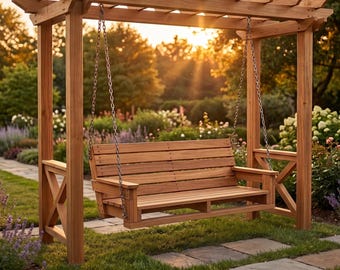 DIY Swing Bench Plans for Pergola (PDF File Download Only) | Wooden Hanging Bench PDF | Outdoor Patio Swing Seat | Woodworking Plans