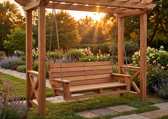 DIY Swing Bench Plans for Pergola (PDF File Download Only) | Wooden Hanging Bench PDF | Outdoor Patio Swing Seat | Woodworking Plans