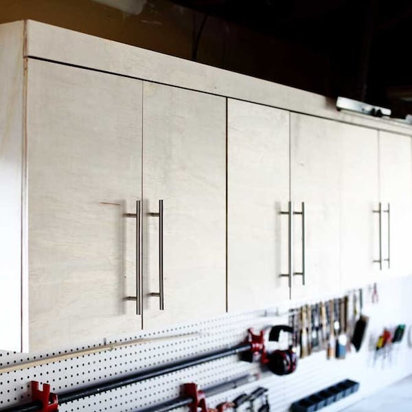DIY Wall Mounted Garage Cabinets Plans [Plywood Shelves with Doors, Hanging Cabinets, Shop Wall Cabinets, Homemade Upper Cabinets, Storage]