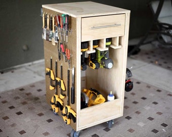 DIY Mobile Tool Cart with Pegboard Sides Plans [Homemade Rolling Tool Cart, Portable, Cart with Drawer, Shop Cart, Tool Caddy, Garage]