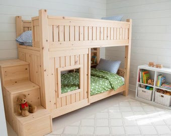 DIY Bunk Bed Plans (PDF File Download Only) | DIY Twin Bunk Bed with Stairs | Kids Bed Plans | Woodworking Plans