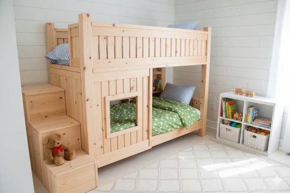 DIY Bunk Bed Plans (PDF File Download Only) | DIY Twin Bunk Bed with Stairs | Kids Bed Plans | Woodworking Plans
