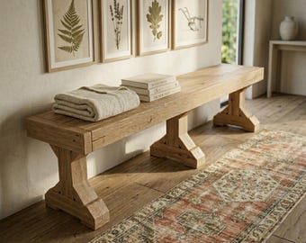 DIY Farmhouse Bench Plans (PDF File Download Only) ) | Step-by-Step Woodworking Instructions | Rustic Bench Furniture