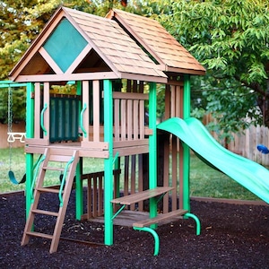 DIY Backyard Playground Plans [Playhouse Plans, Swing Set, Playset Plans, Swingset Plans, Outdoor Playground, Kids Playhouse with Slide]