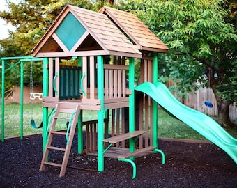 DIY Backyard Playground Plans [Playhouse Plans, Swing Set, Playset Plans, Swingset Plans, Outdoor Playground, Kids Playhouse with Slide]