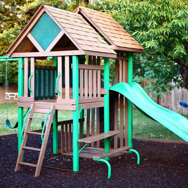 DIY Backyard Playground Plans [Playhouse Plans, Swing Set, Playset Plans, Swingset Plans, Outdoor Playground, Kids Playhouse with Slide]